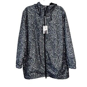 Crane Rain Jacket Size XL NEW Gray Animal Print Breathable Water Repellent Hood